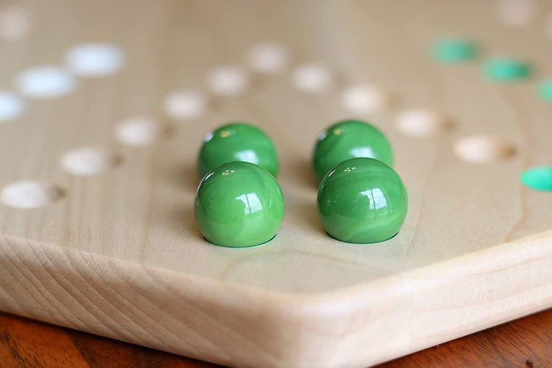 AmishToyBox.com Wahoo Marble Game Board Set - 20" Wide - Solid Maple Wood - Double-Sided - with Large 18mm Marbles and Dice Included - Image 4